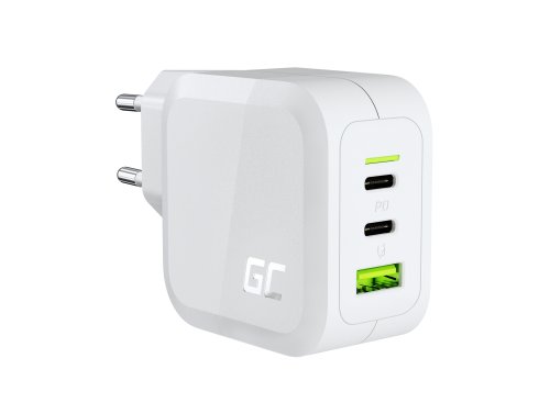 Green Cell Fehér hálózati Töltő 65W GaN GC PowerGan laptophoz MacBookhoz IPhone-hoz Tablethez Nintendo Switch 2x USB-C, 1x USB-A