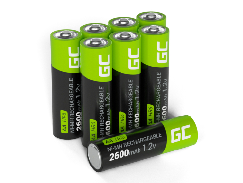 8x Elemek AA R6 2600mAh Ni-MH Akkumulátorok előre töltött Green Cell