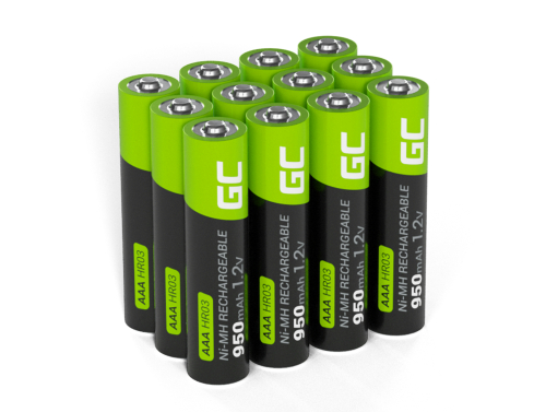 12x Elemek AAA R3 950mAh Ni-MH Akkumulátorok előre töltött Green Cell