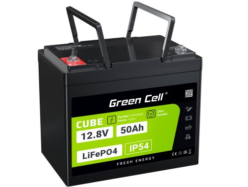 Green Cell CUBE LiFePO4 akkumulátor 50Ah 12.8V 640Wh lítium vasfoszfát típusú Lakóautókhoz, Golfkocsikhoz, Szélturbinákhoz